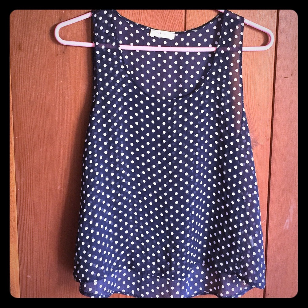 Poetry clothing navy blue/white polka dot tank top